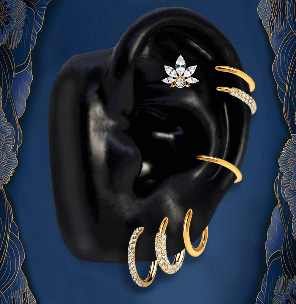 14k gold hoop earrings with pavé stones