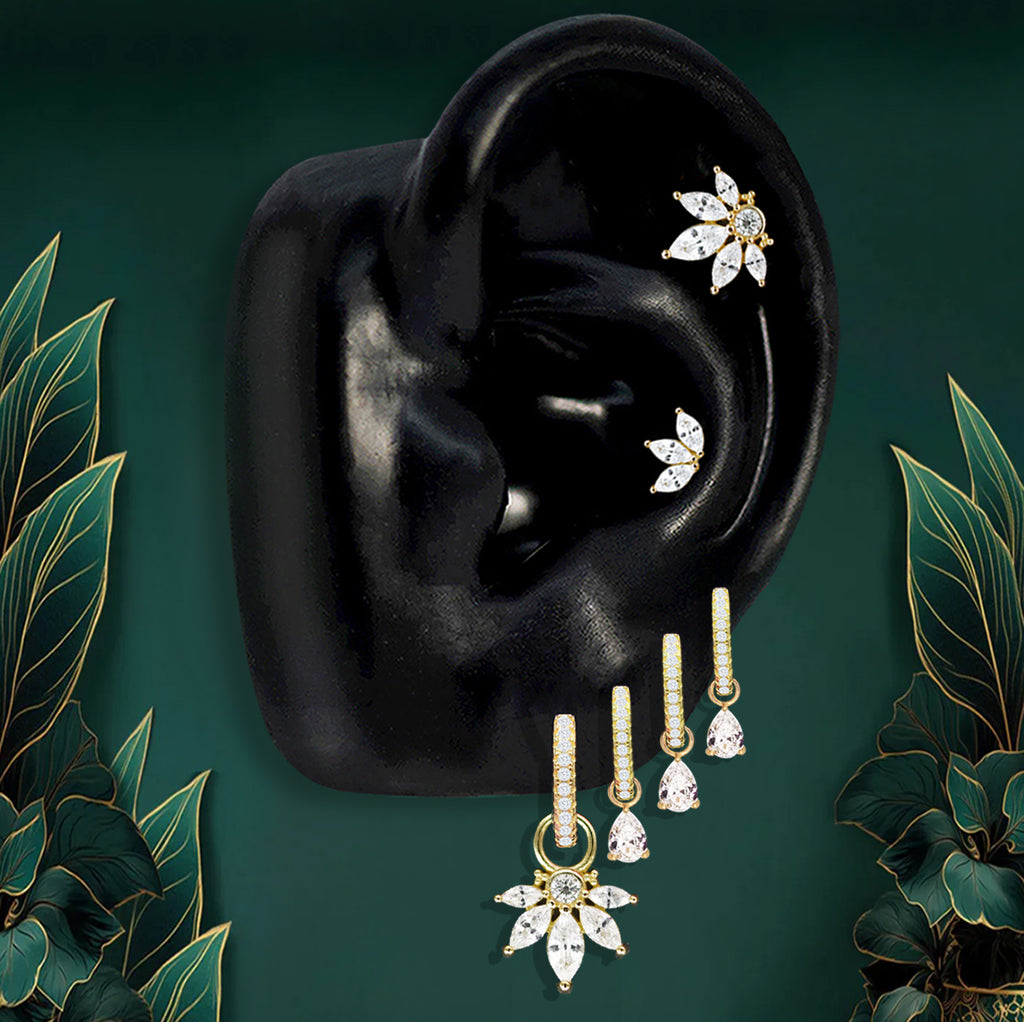 Gold bridal jewelry set with floral earrings